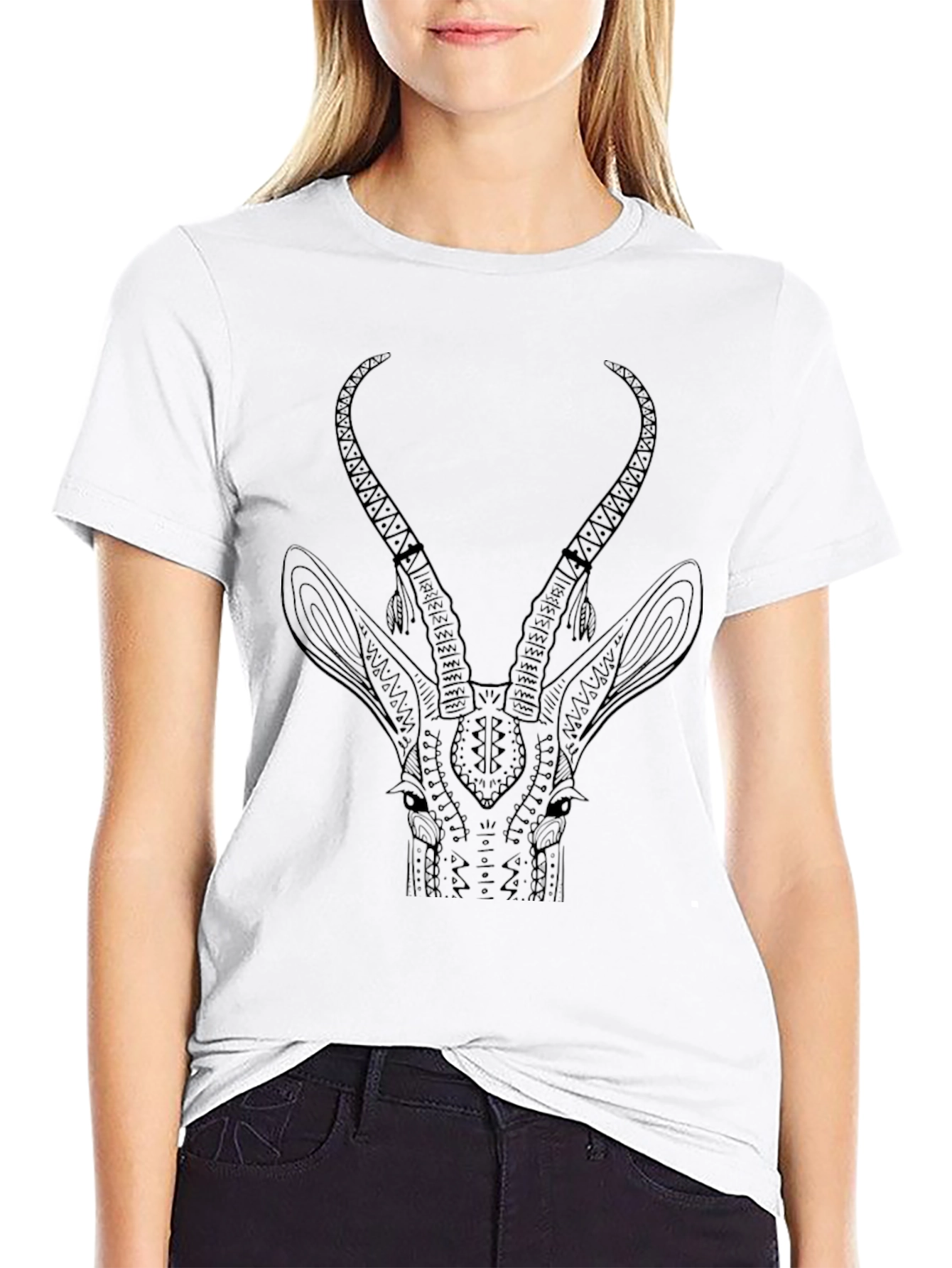 Tribal Antelope Graphic Black T-Shirt
