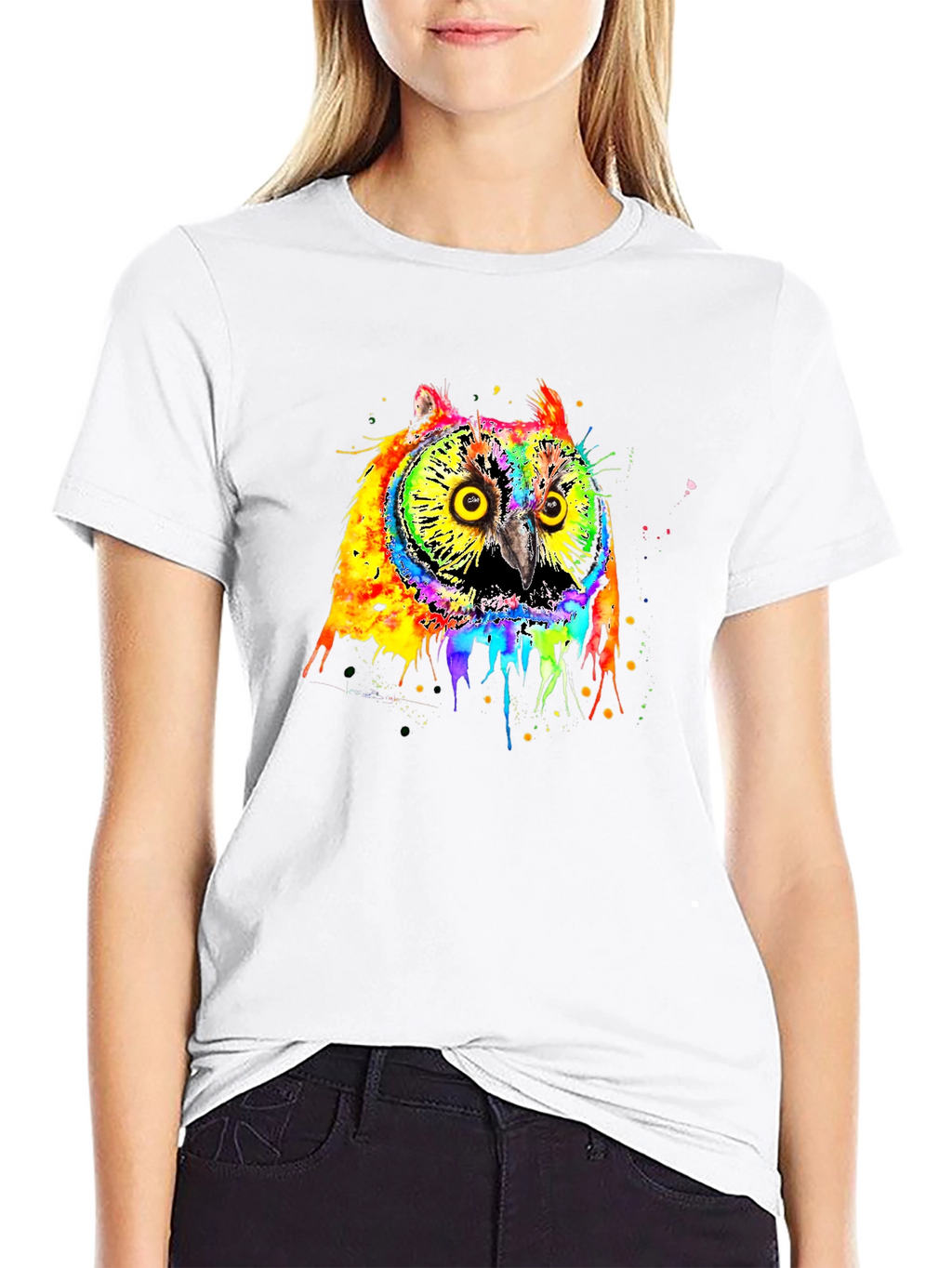 Rainbow Owl Graphic Black T-Shirt