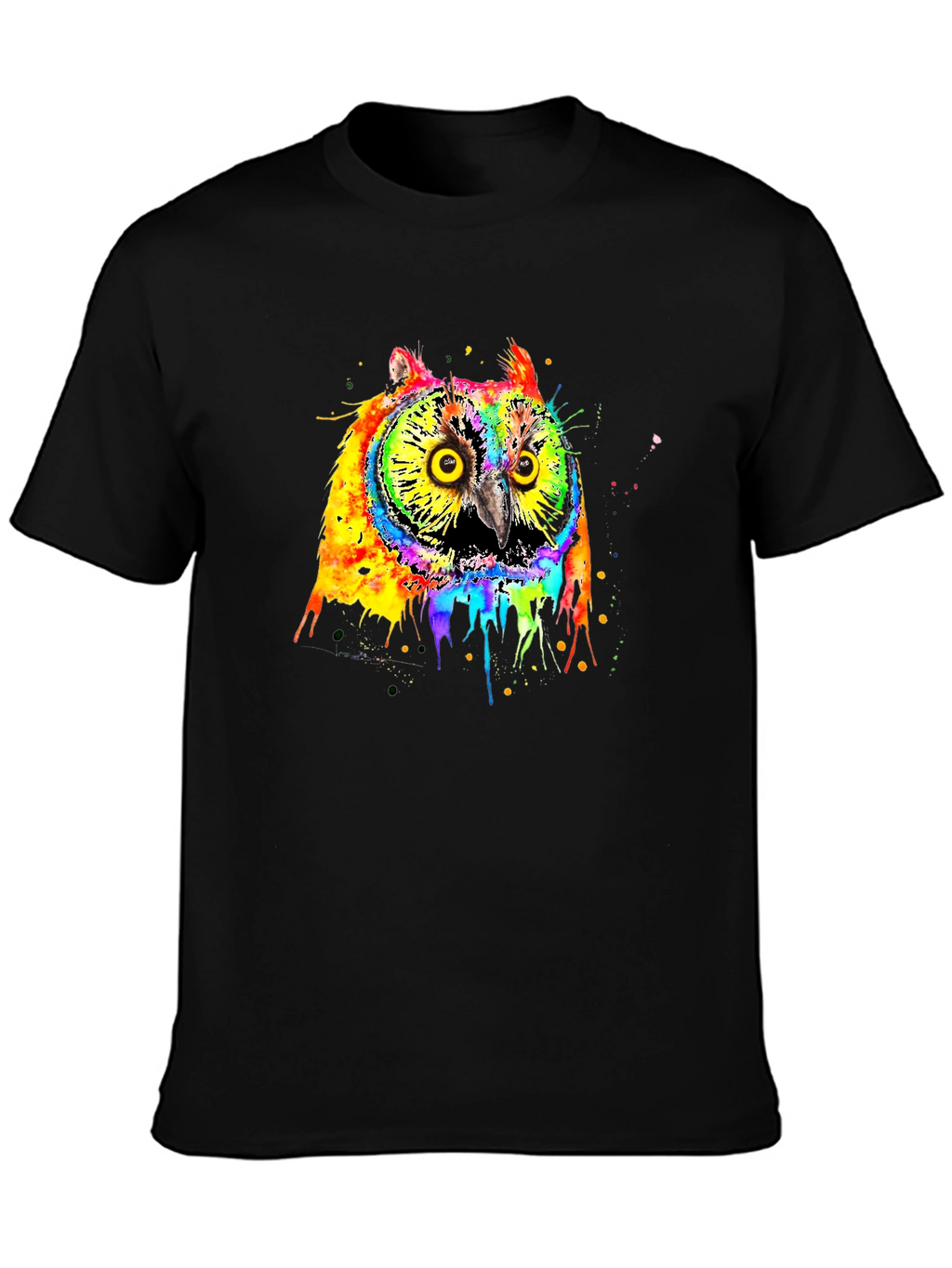 Rainbow Owl Graphic Black T-Shirt
