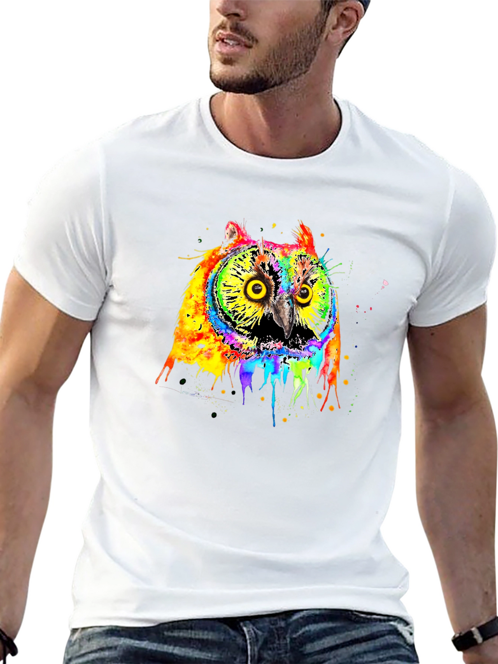 Rainbow Owl Graphic Black T-Shirt