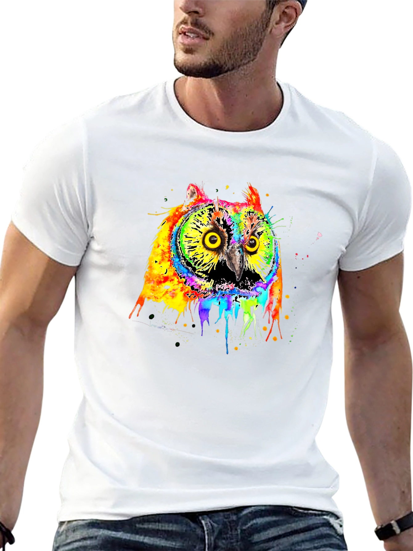 Rainbow Owl Graphic Black T-Shirt