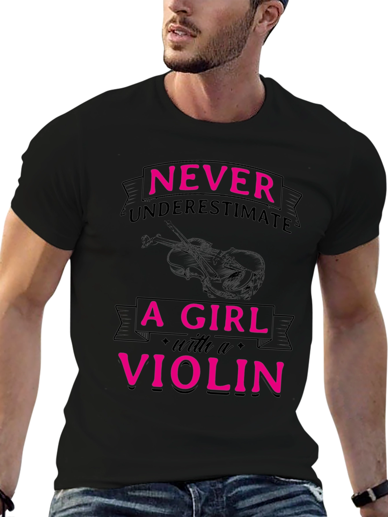 Never Underestimate A Girl With A Violin Black T-Shirt
