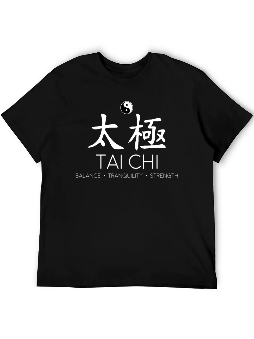 Tai Chi Balance Tranquility Strength Black T-Shirt