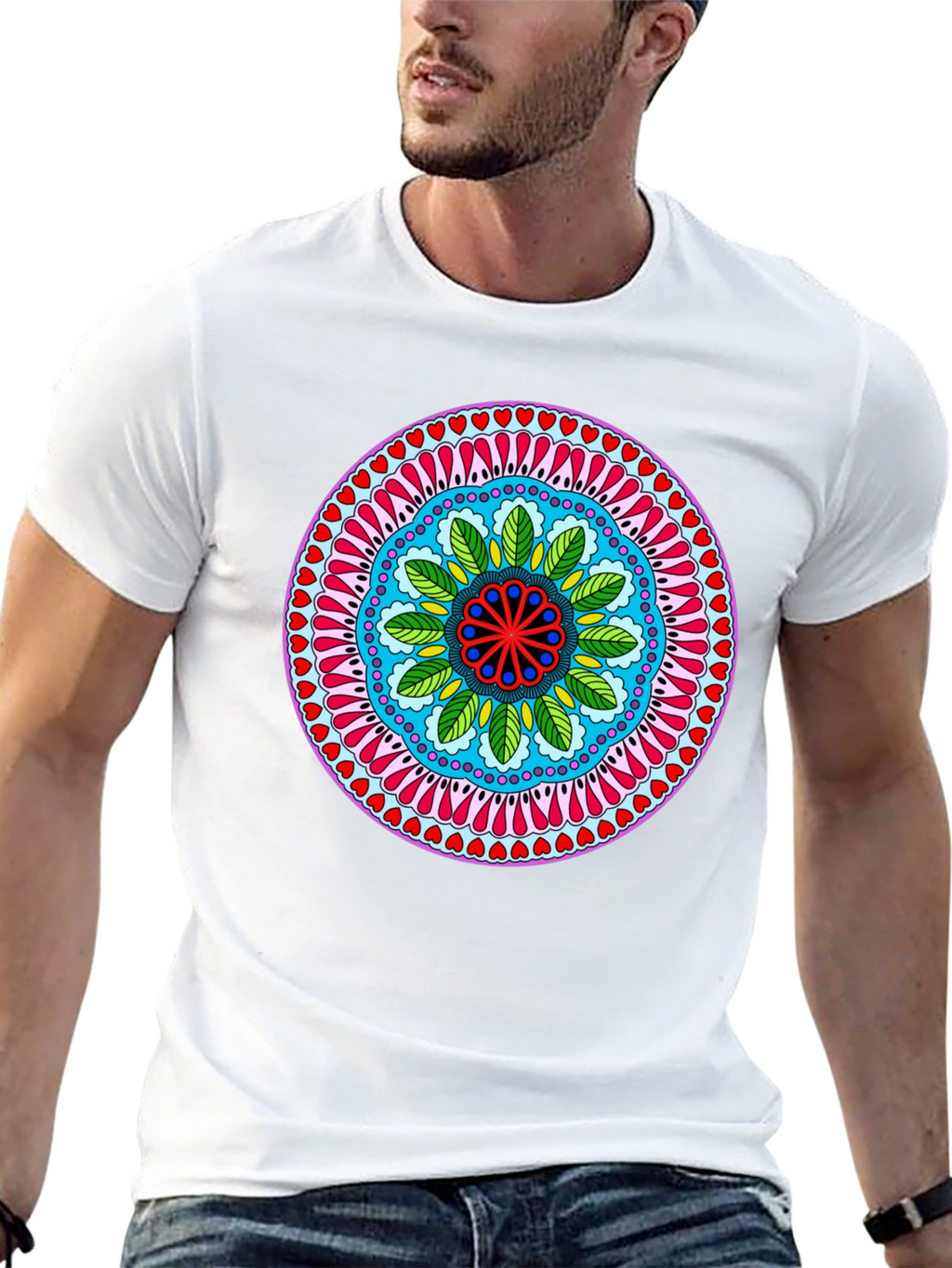 Vibrant Mandala Print Black T-Shirt