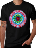 Vibrant Mandala Print Black T-Shirt