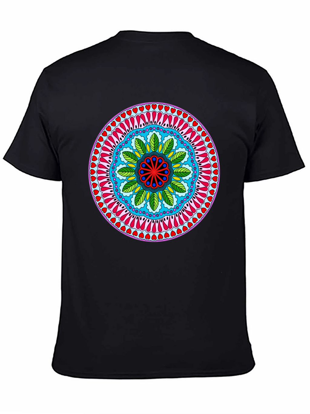 Vibrant Mandala Print Black T-Shirt