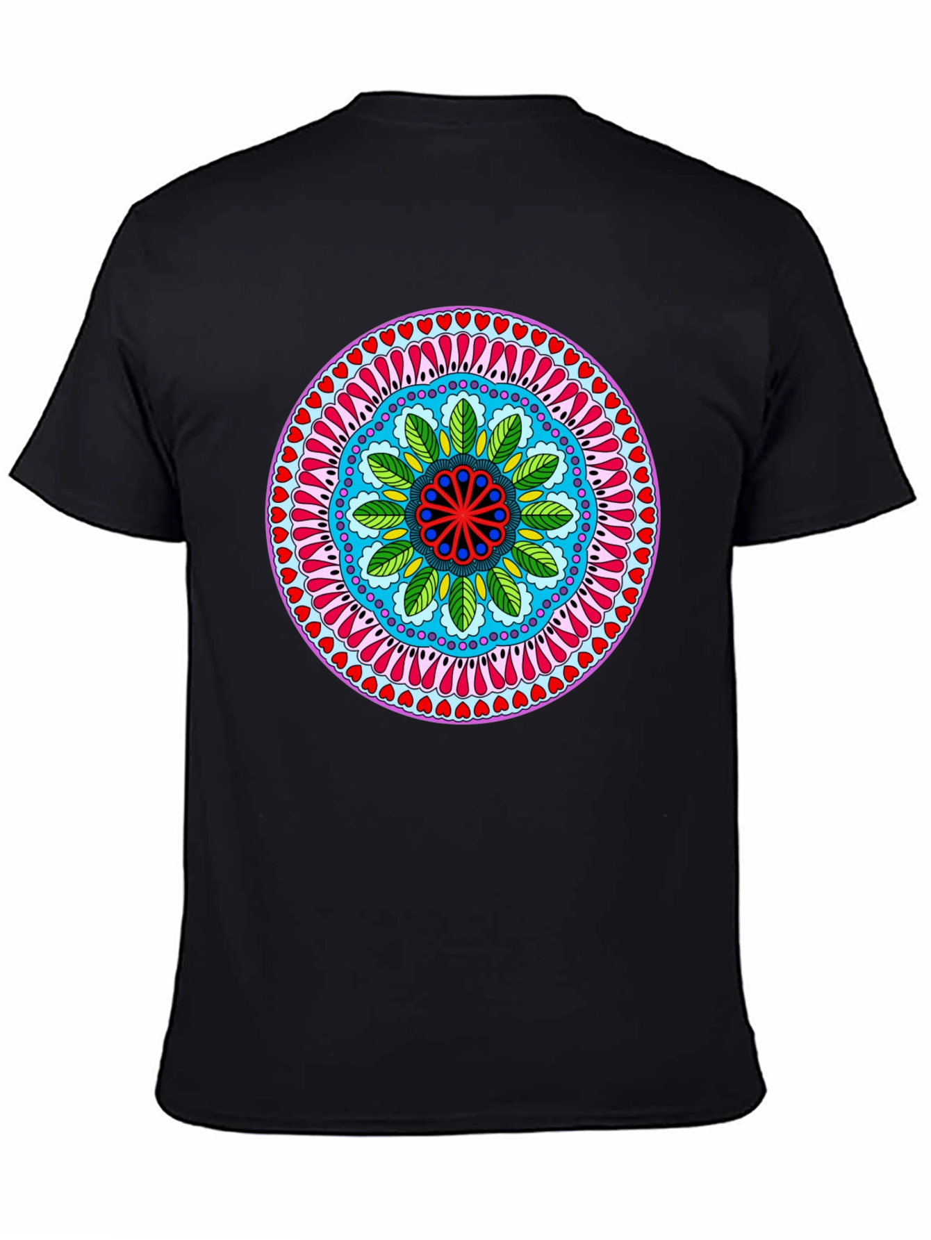 Vibrant Mandala Print Black T-Shirt