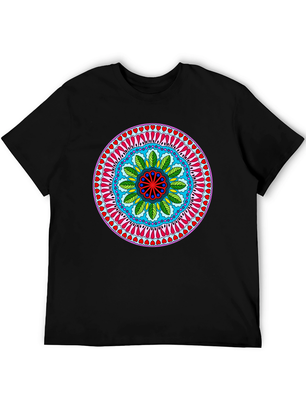 Vibrant Mandala Print Black T-Shirt