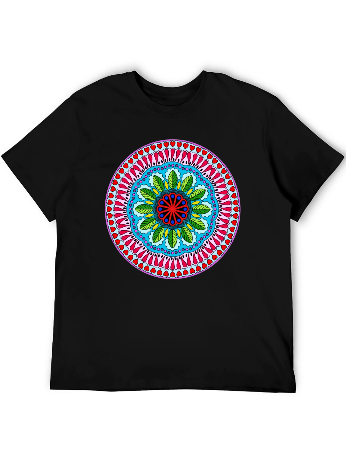 Vibrant Mandala Print Black T-Shirt