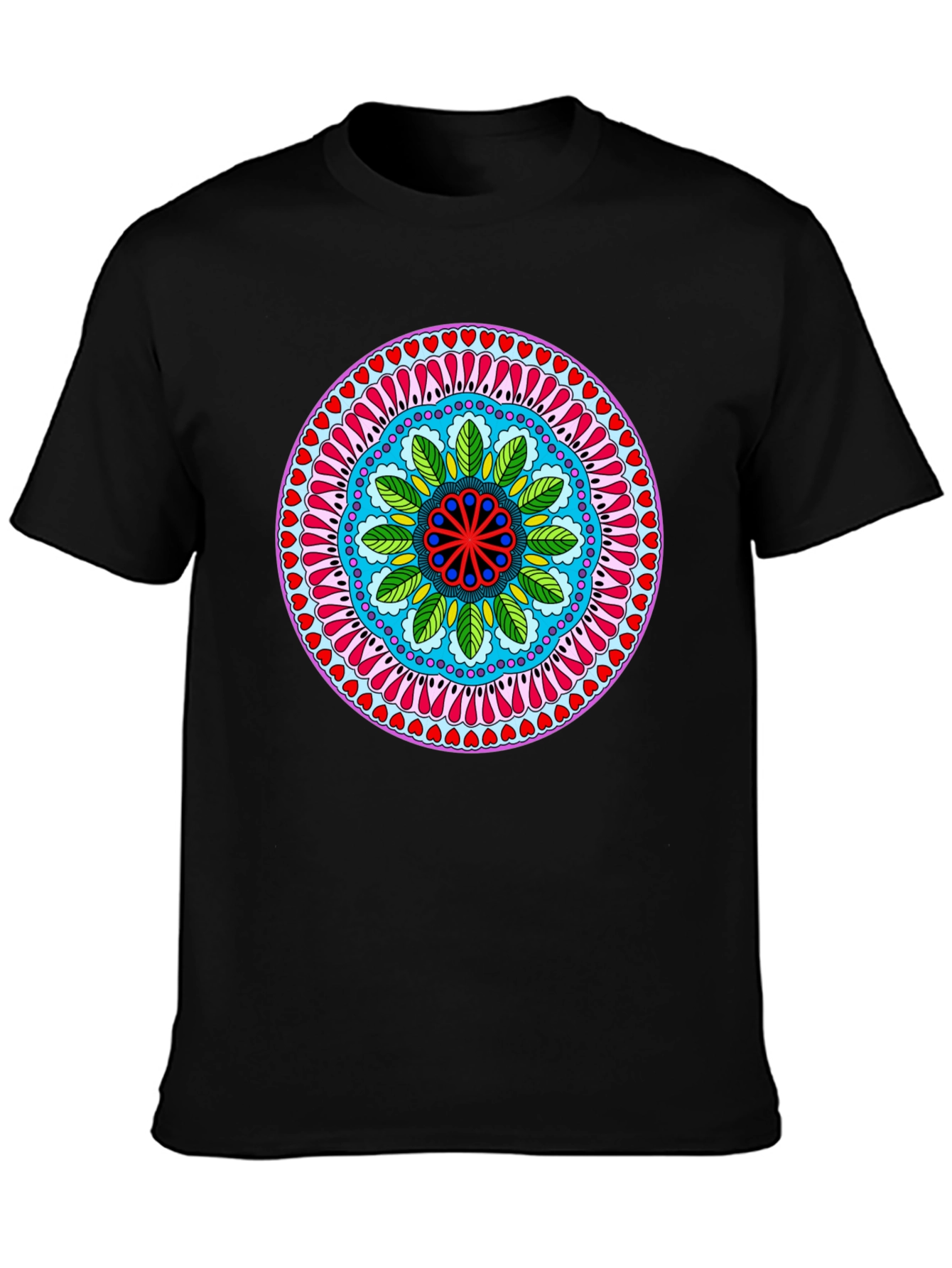 Vibrant Mandala Print Black T-Shirt