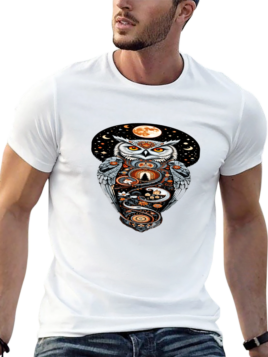 Owl Moon Graphic Tee - Mystical Night Design