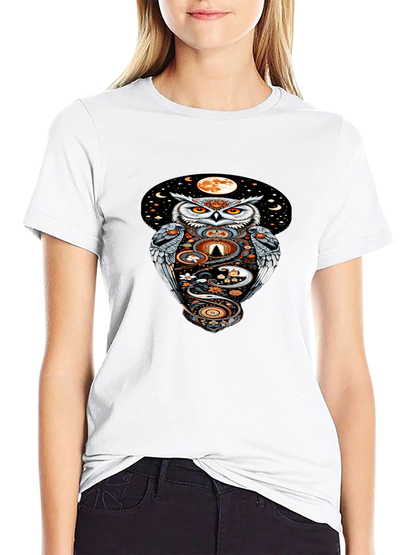 Owl Moon Graphic Tee - Mystical Night Design