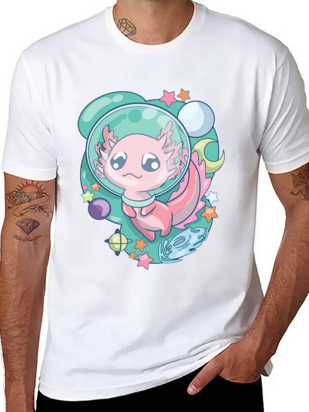 Astronaut Axolotl T-Shirt Space Cartoon Tee