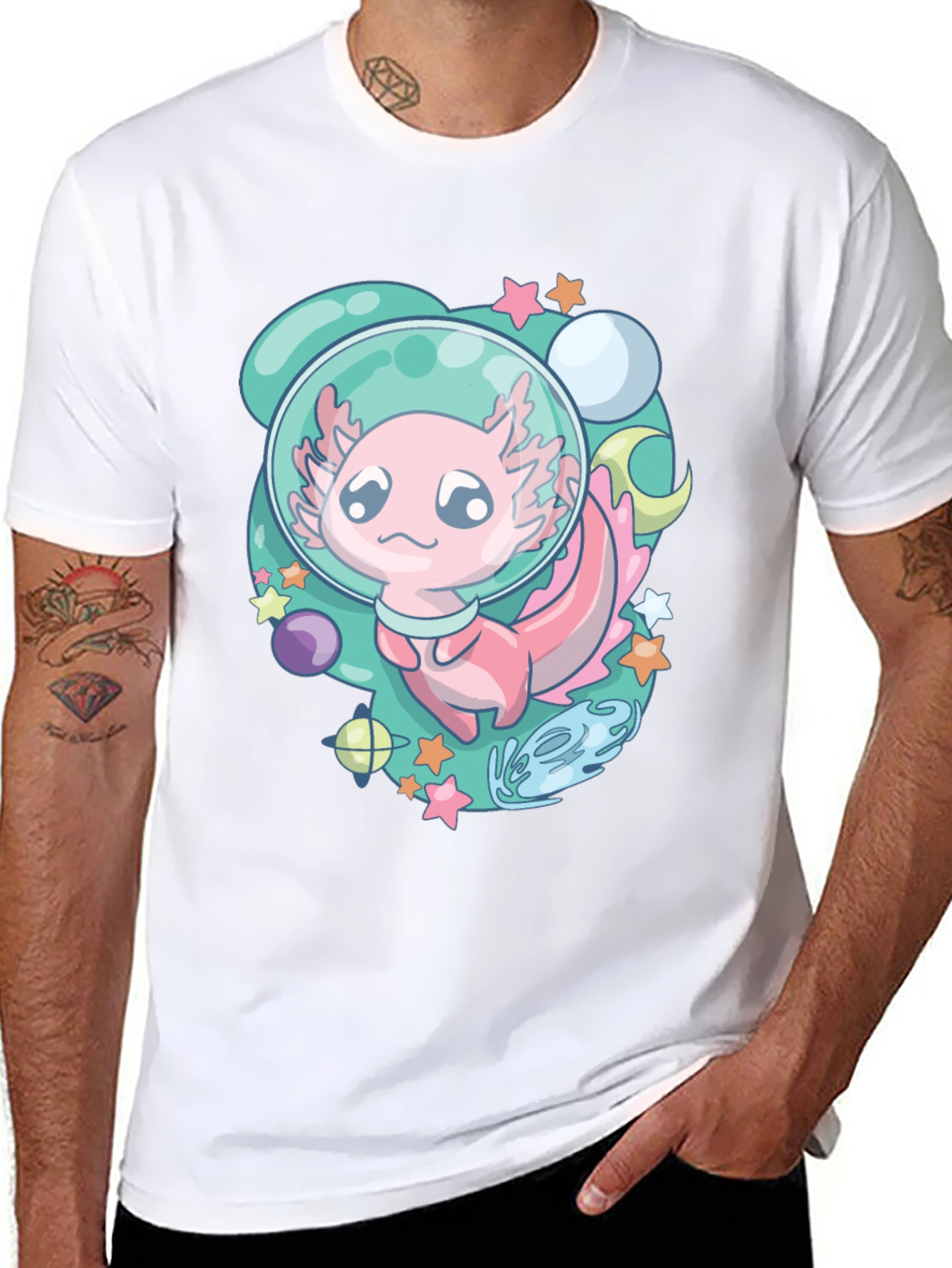 Astronaut Axolotl T-Shirt Space Cartoon Tee
