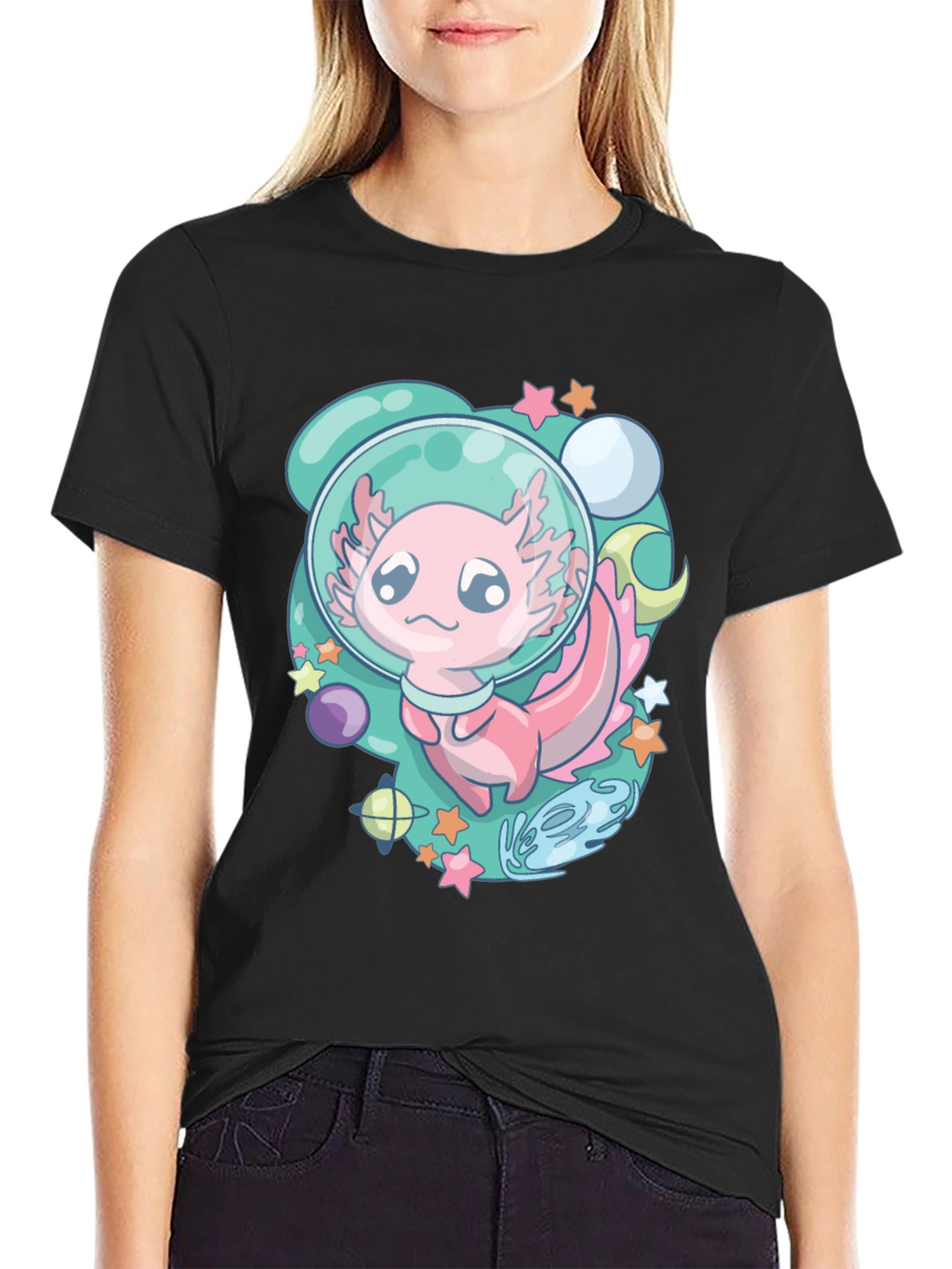 Astronaut Axolotl T-Shirt Space Cartoon Tee