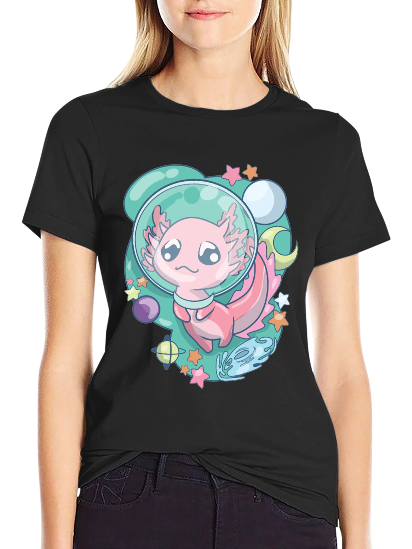Astronaut Axolotl T-Shirt Space Cartoon Tee