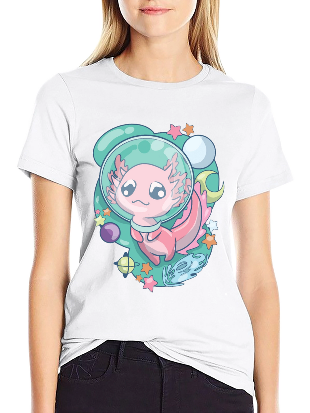 Astronaut Axolotl T-Shirt Space Cartoon Tee