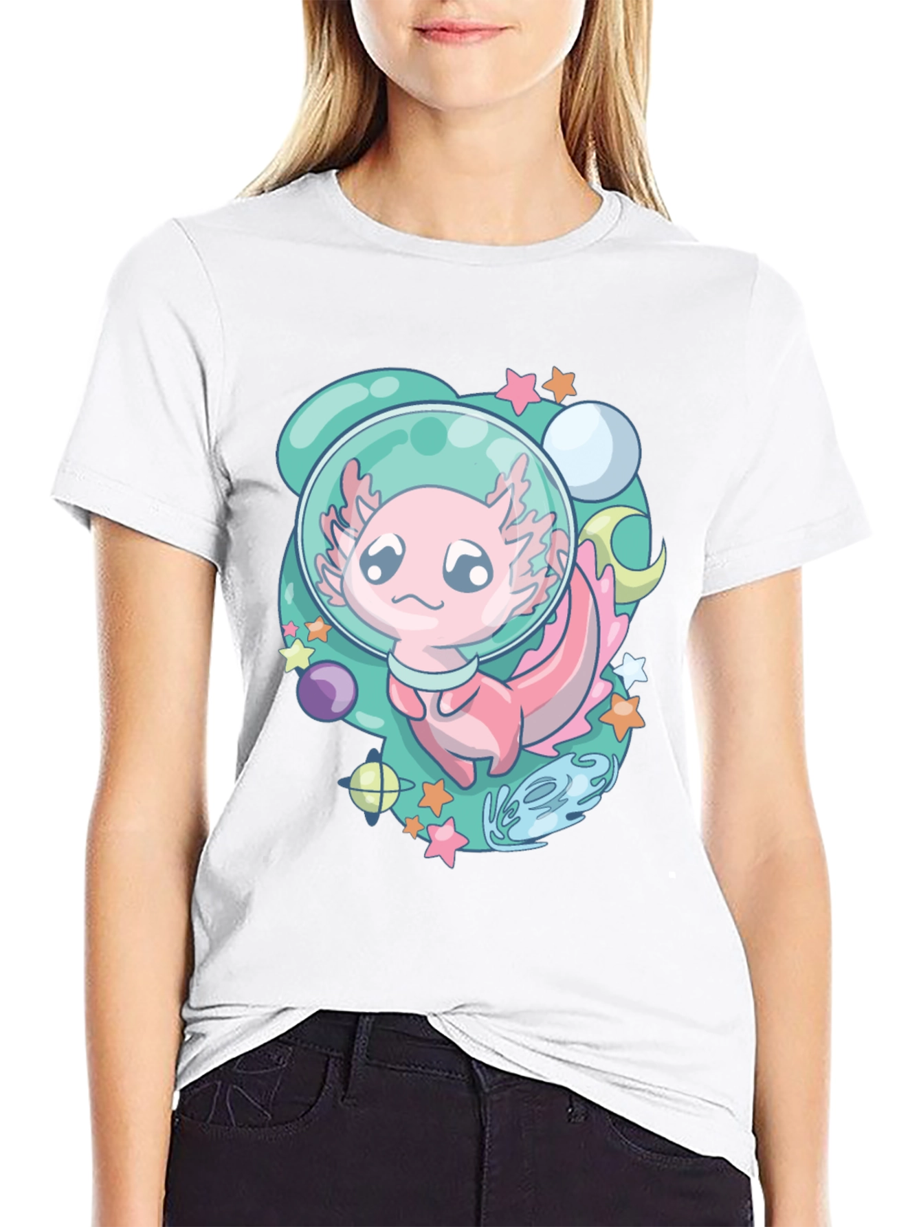 Astronaut Axolotl T-Shirt Space Cartoon Tee
