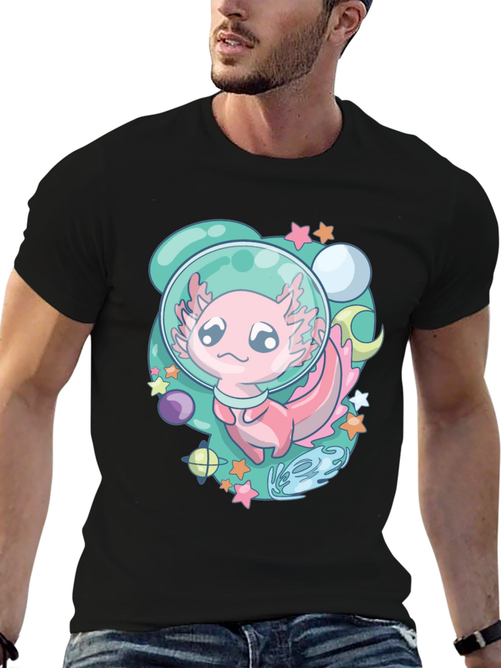 Astronaut Axolotl T-Shirt Space Cartoon Tee