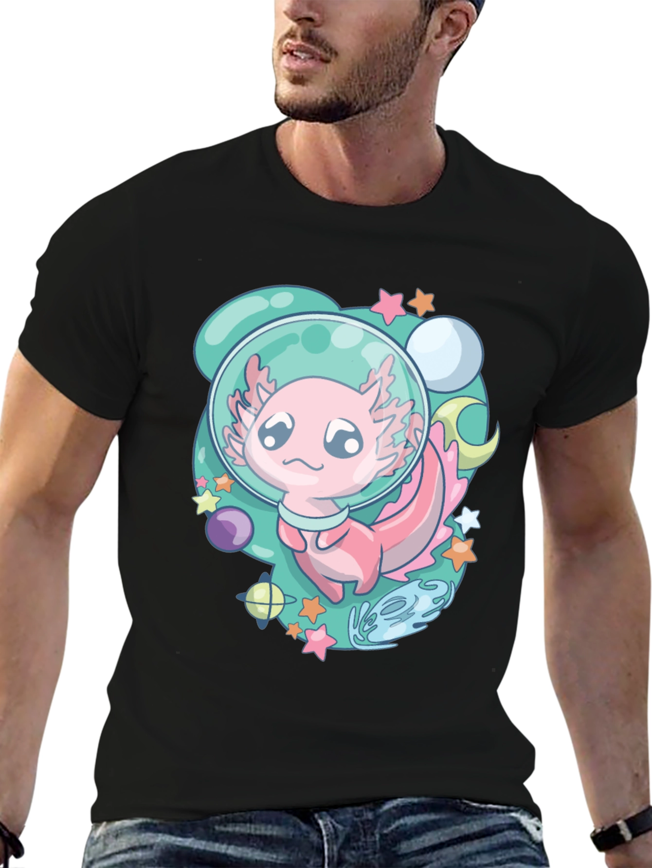 Astronaut Axolotl T-Shirt Space Cartoon Tee
