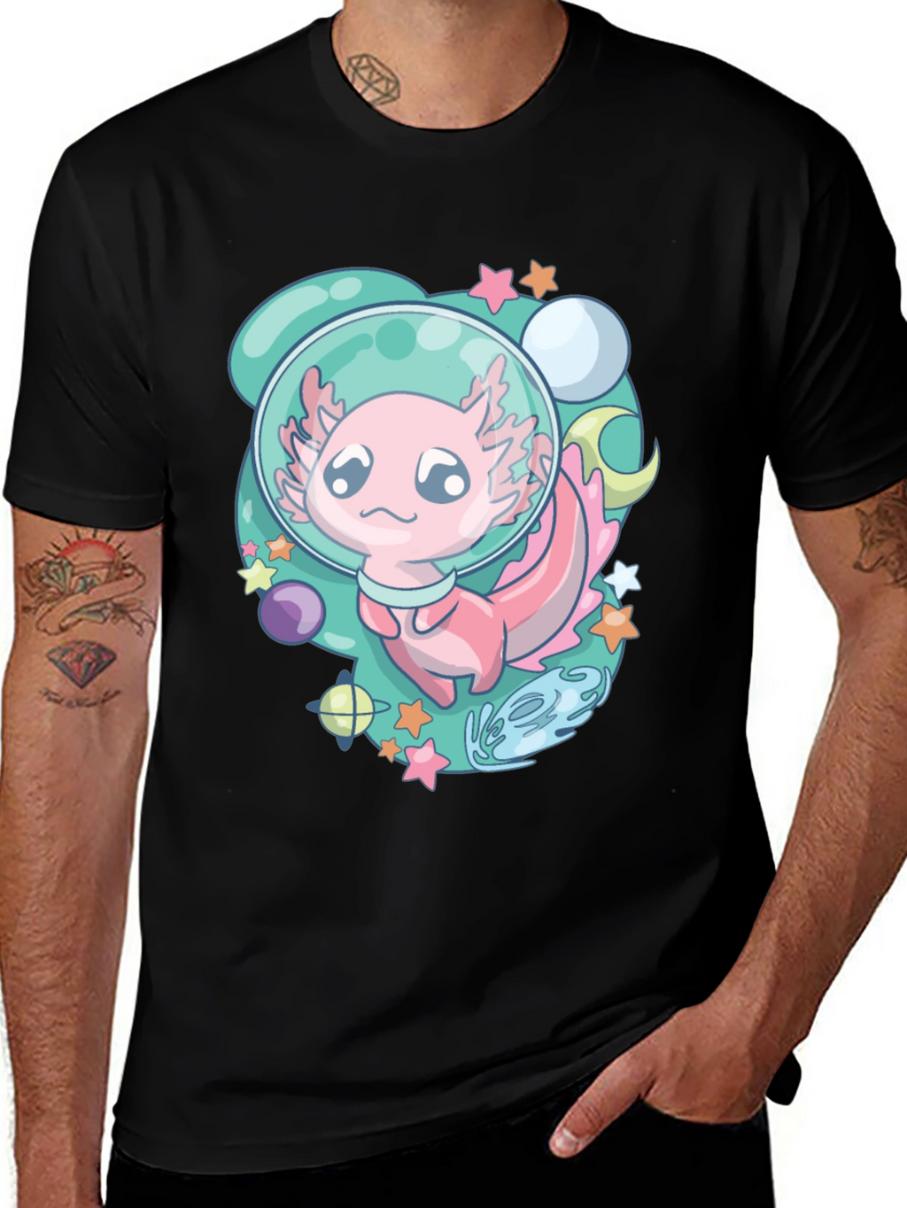 Astronaut Axolotl T-Shirt Space Cartoon Tee
