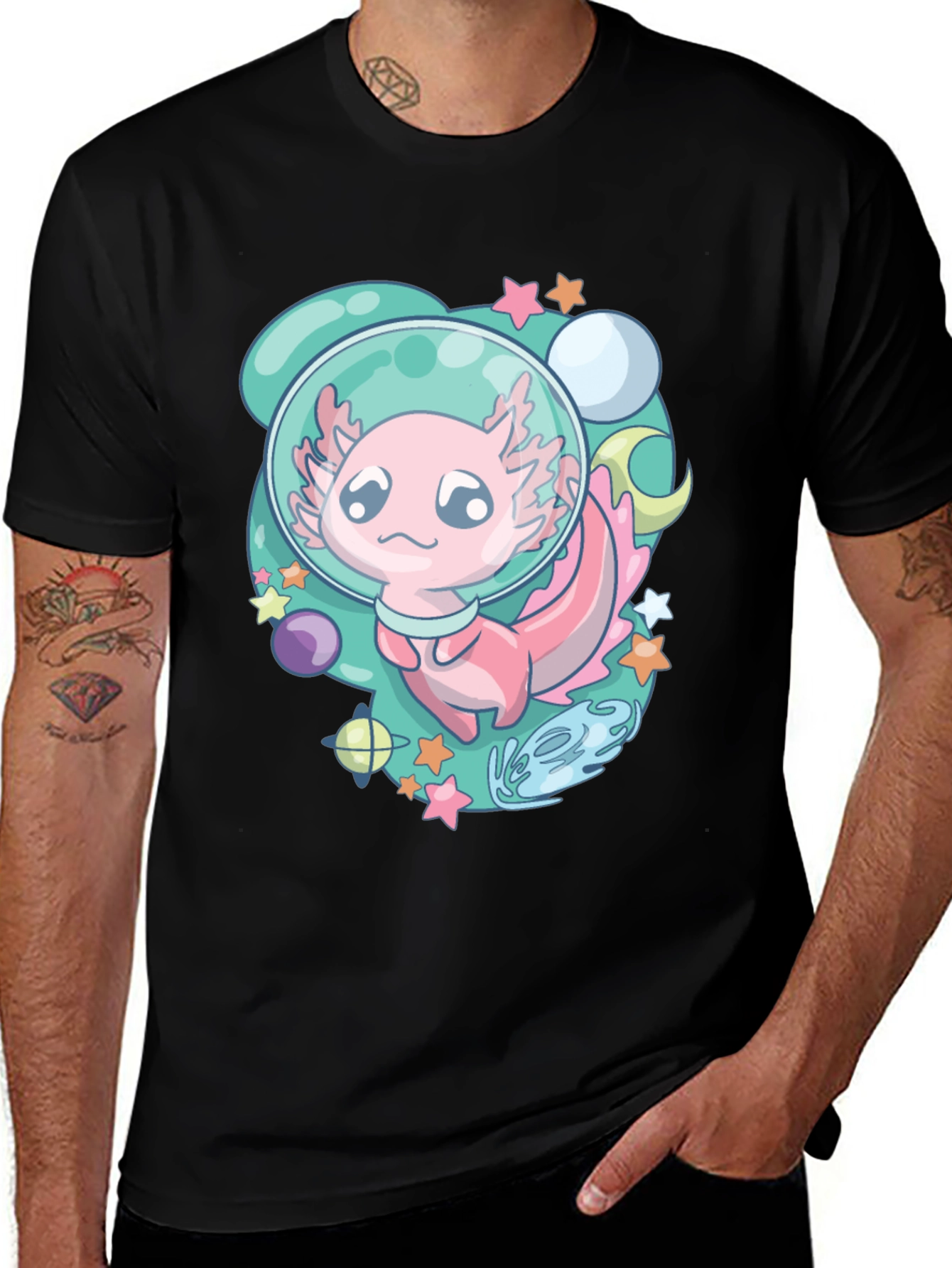 Astronaut Axolotl T-Shirt Space Cartoon Tee