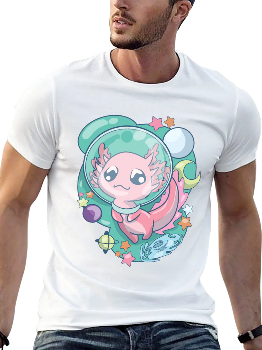 Astronaut Axolotl T-Shirt Space Cartoon Tee