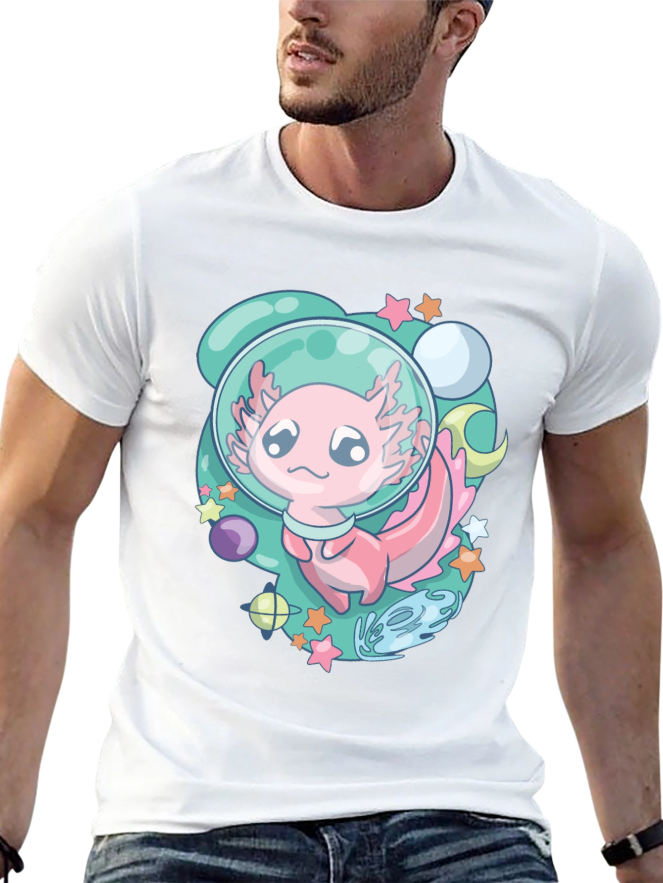 Astronaut Axolotl T-Shirt Space Cartoon Tee
