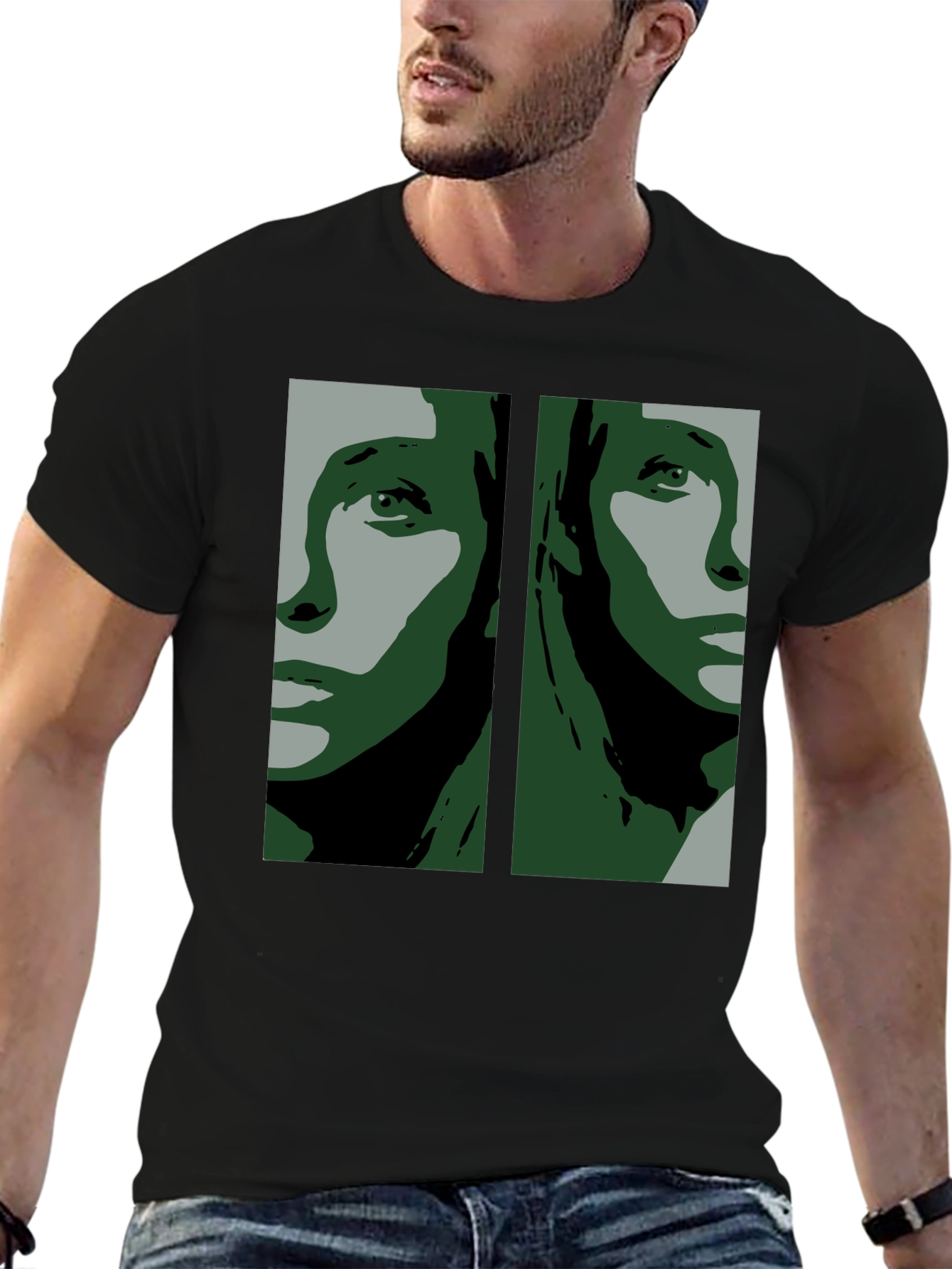 Abstract Face Graphic Black T-Shirt
