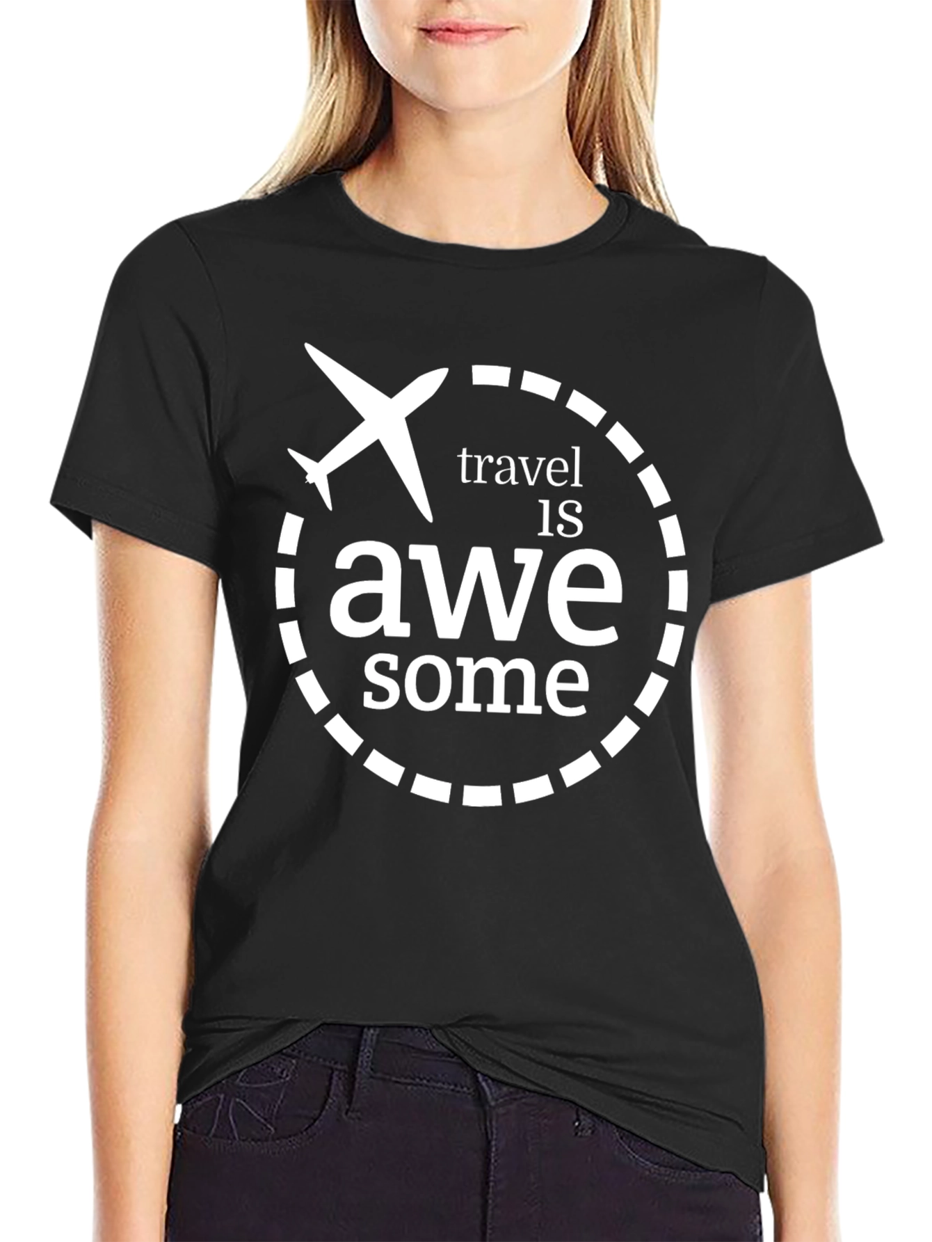 Travel is Awesome Black Graphic T-Shirt
