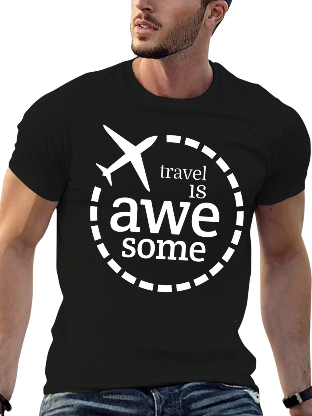 Travel is Awesome Black Graphic T-Shirt