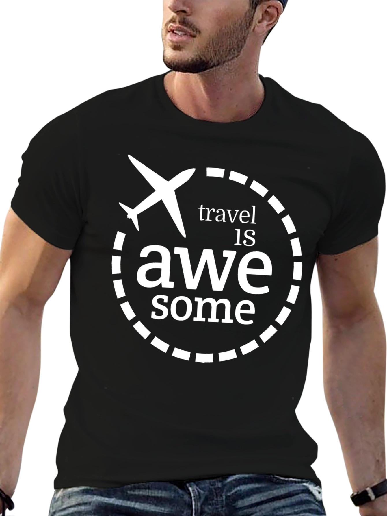 Travel is Awesome Black Graphic T-Shirt