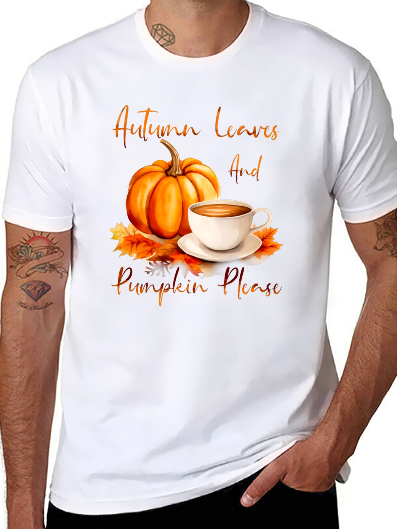 Autumn Leaves & Pumpkin Please Graphic T-Shirt
