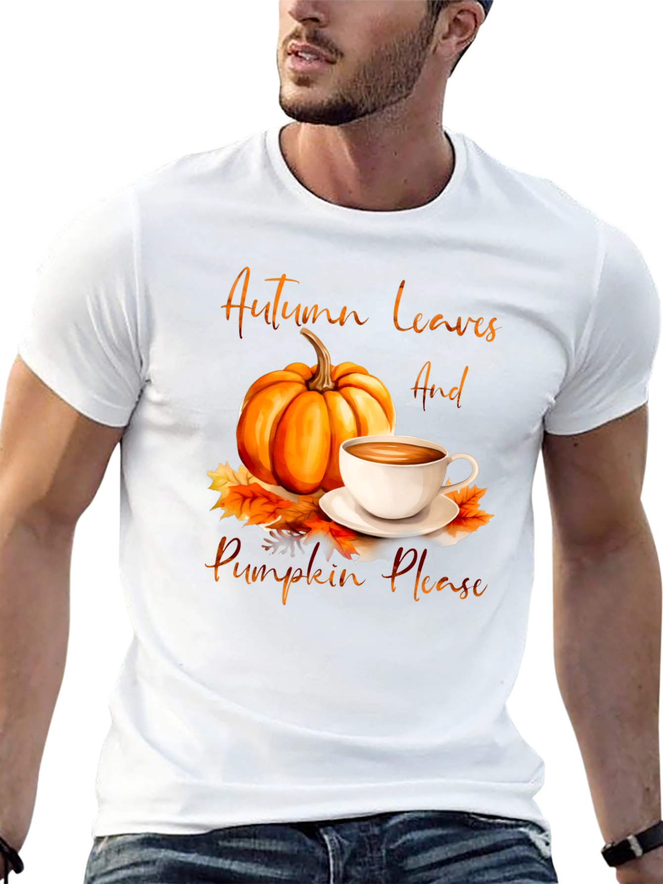 Autumn Leaves & Pumpkin Please Graphic T-Shirt