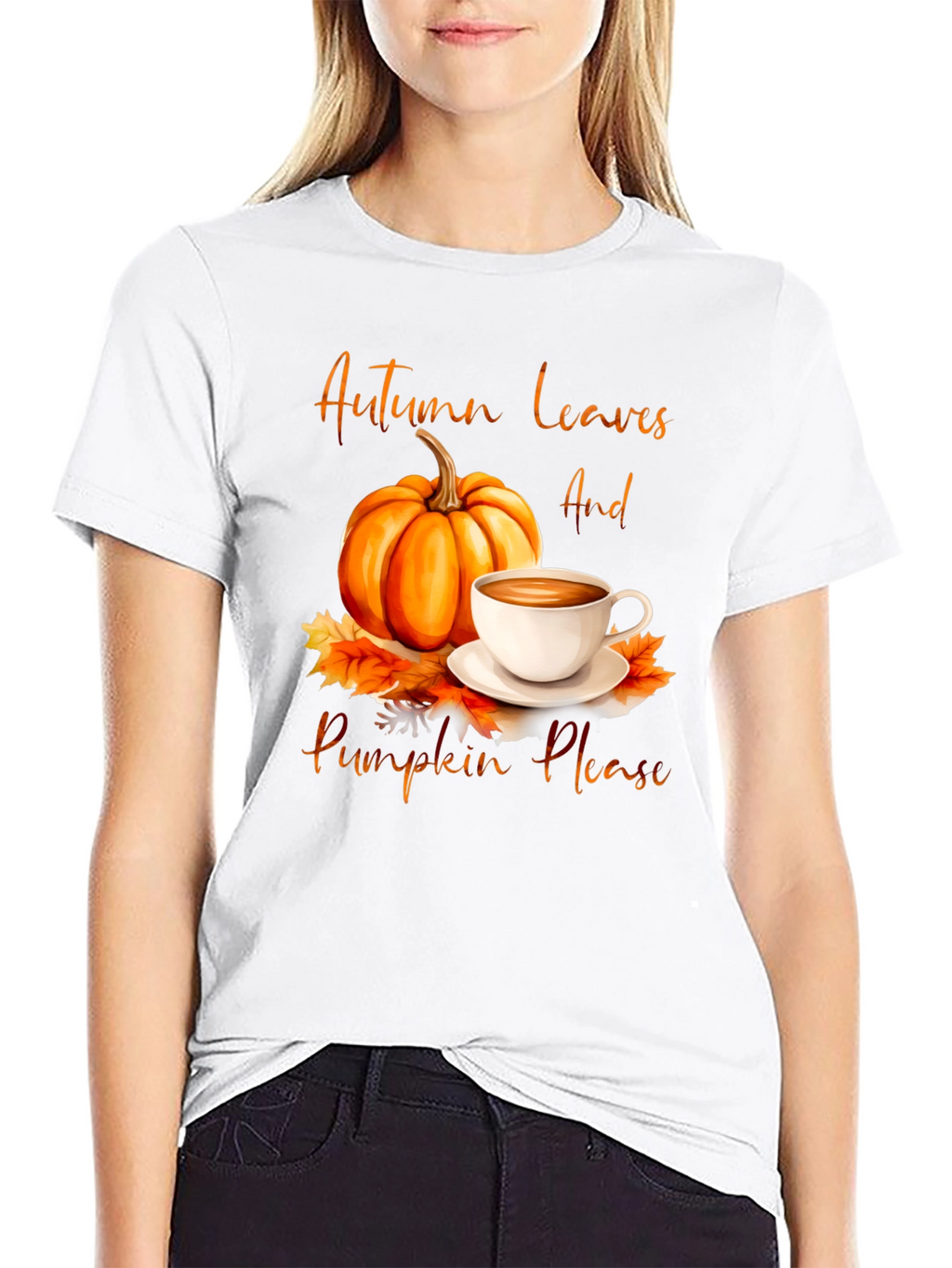 Autumn Leaves & Pumpkin Please Graphic T-Shirt