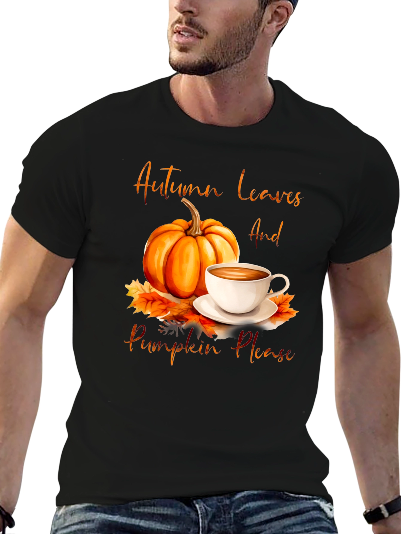 Autumn Leaves & Pumpkin Please Graphic T-Shirt