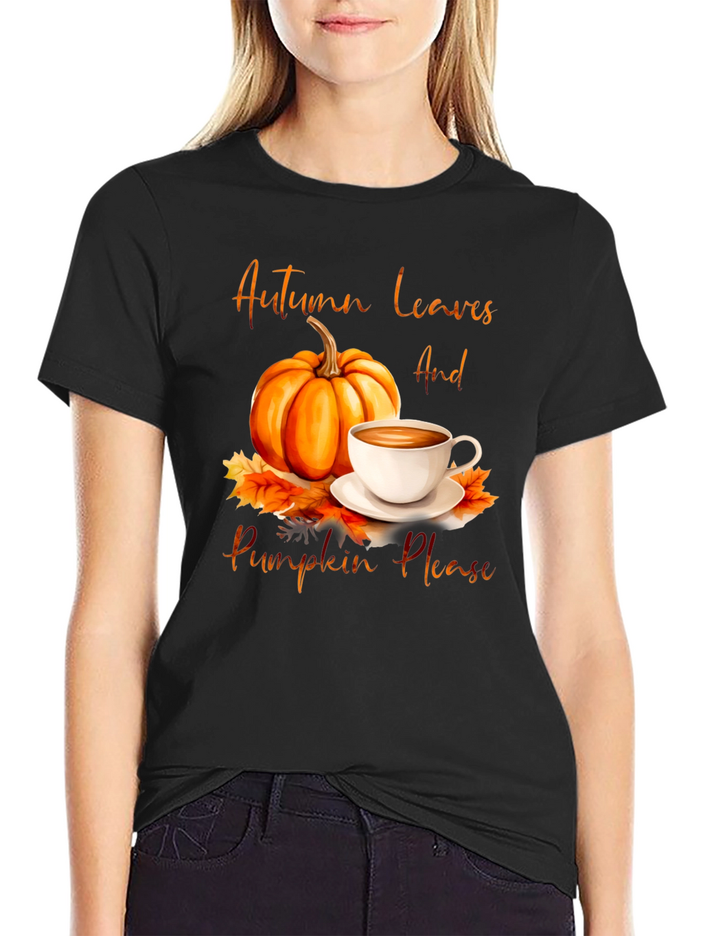 Autumn Leaves & Pumpkin Please Graphic T-Shirt