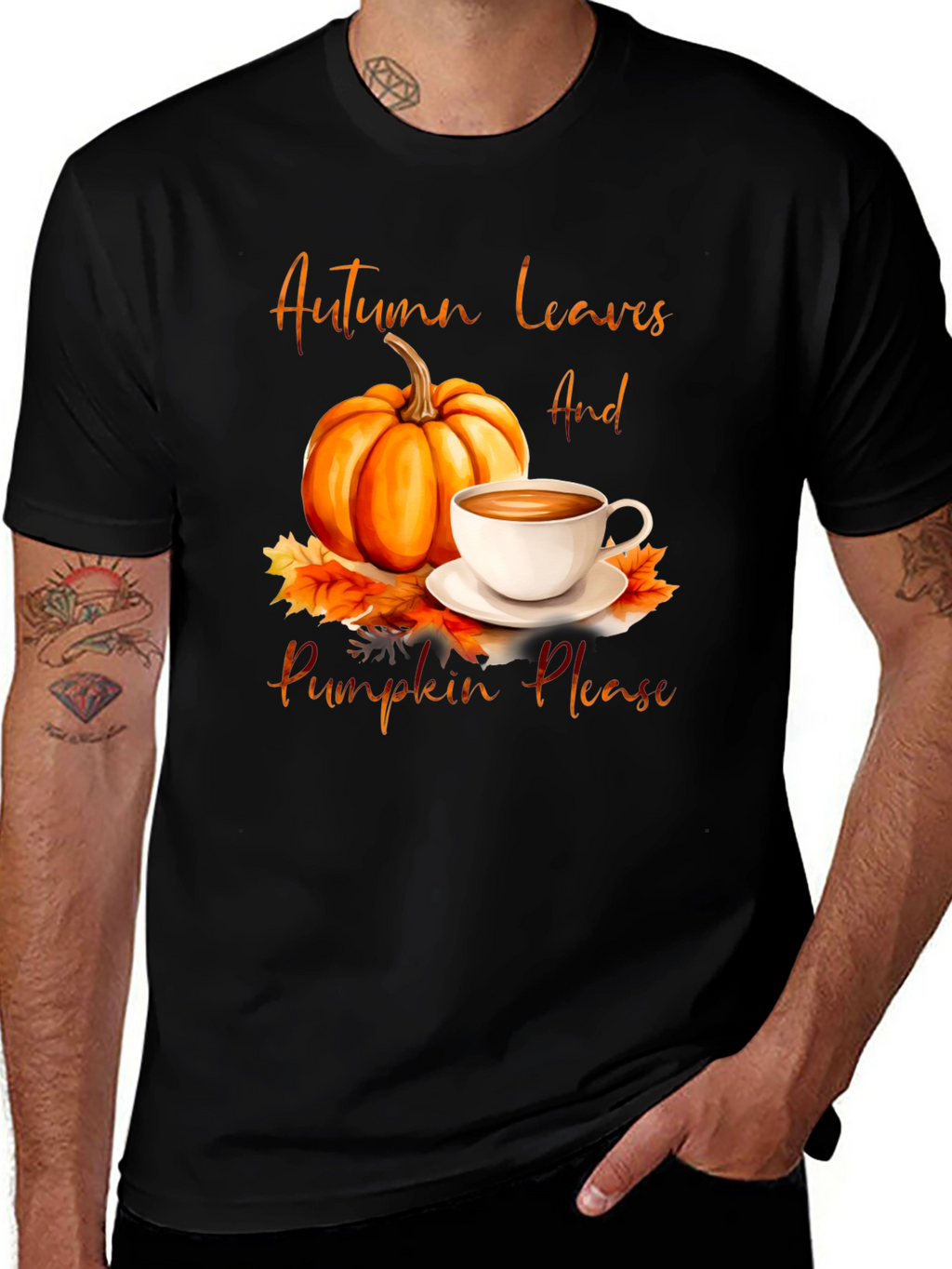 Autumn Leaves & Pumpkin Please Graphic T-Shirt