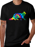 Tie Dye Cat Graphic Tee - Unisex Black T-Shirt