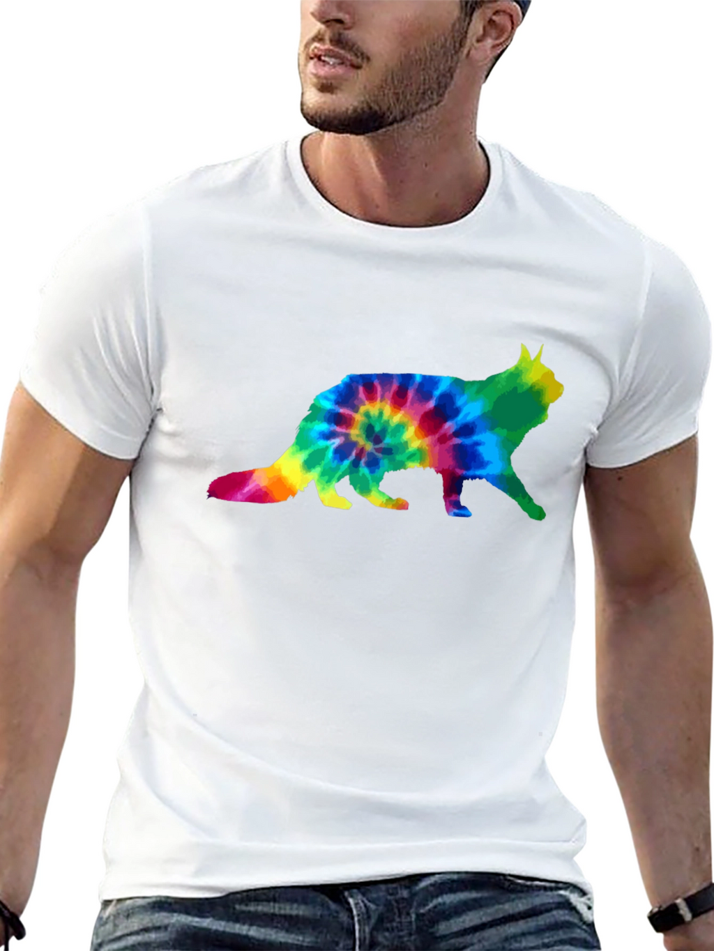Tie Dye Cat Graphic Tee - Unisex Black T-Shirt