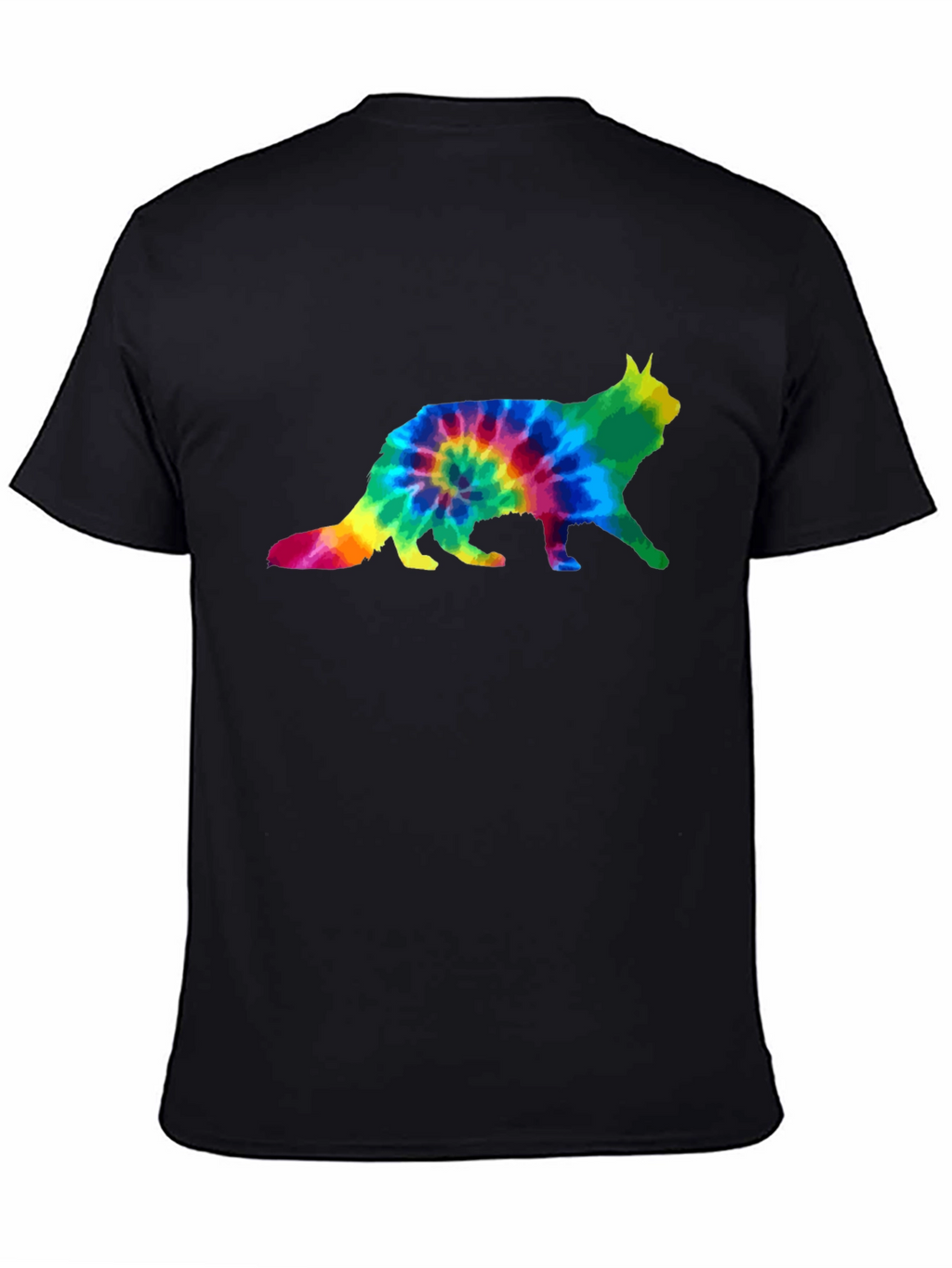 Tie Dye Cat Graphic Tee - Unisex Black T-Shirt