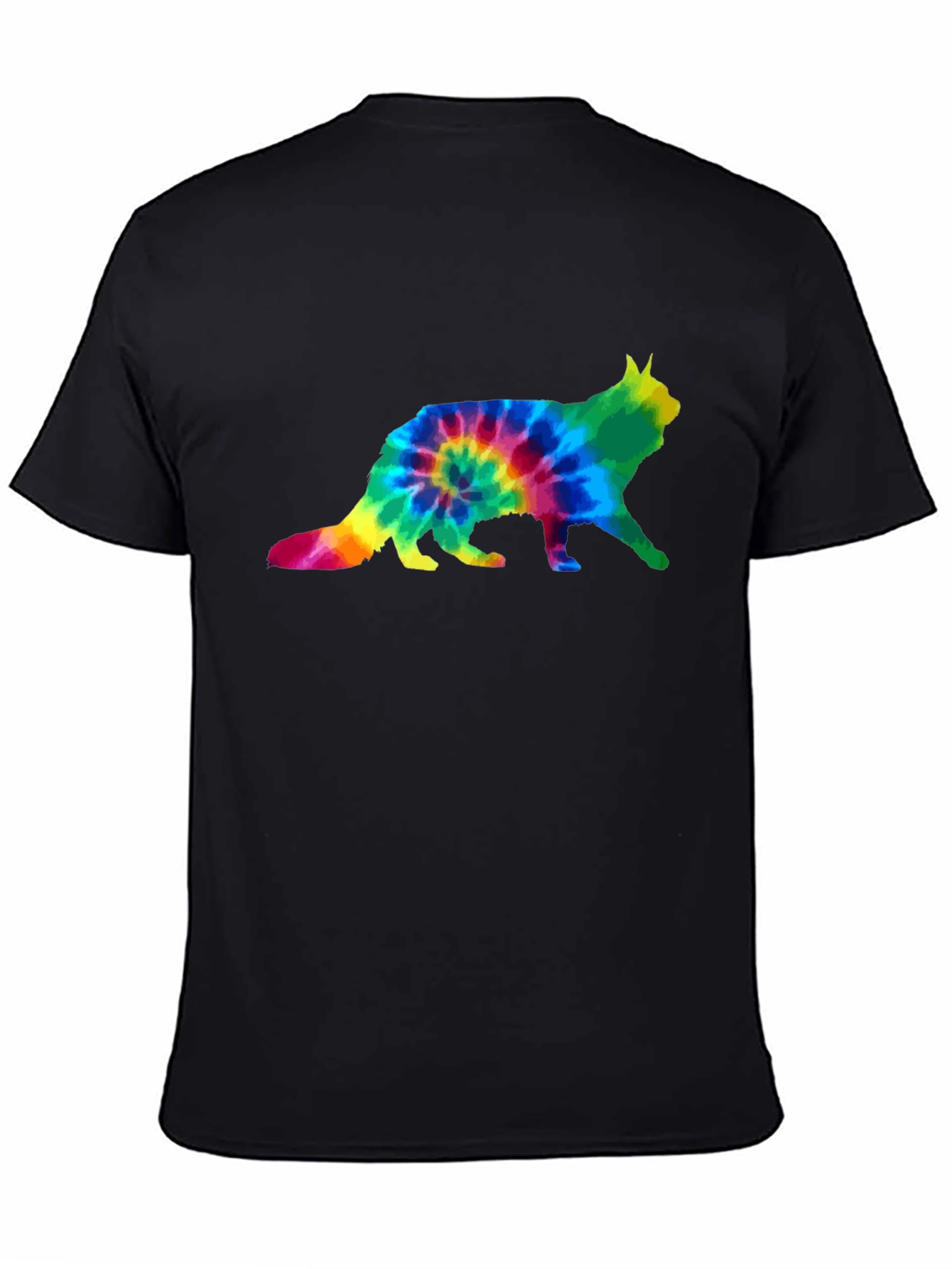 Tie Dye Cat Graphic Tee - Unisex Black T-Shirt