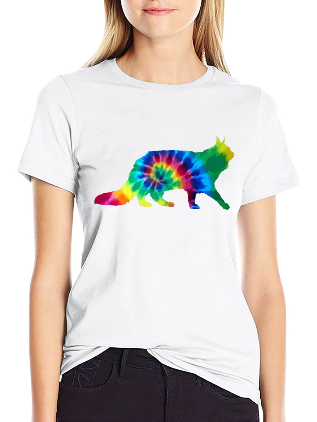 Tie Dye Cat Graphic Tee - Unisex Black T-Shirt