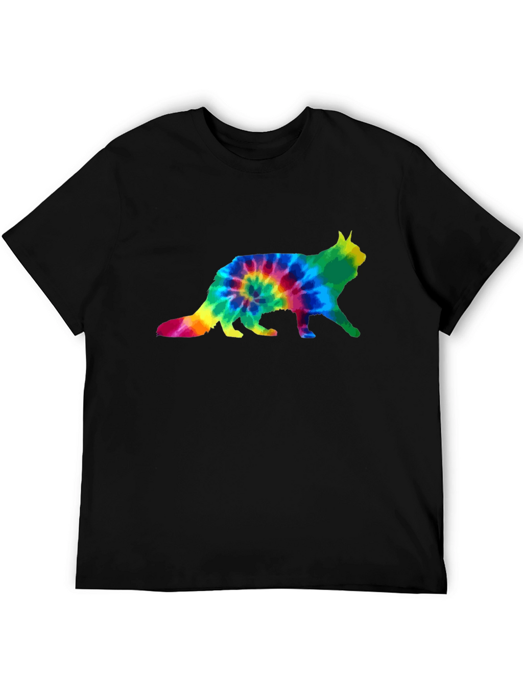 Tie Dye Cat Graphic Tee - Unisex Black T-Shirt