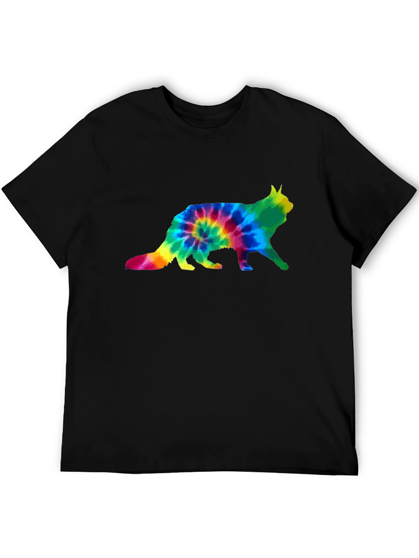 Tie Dye Cat Graphic Tee - Unisex Black T-Shirt