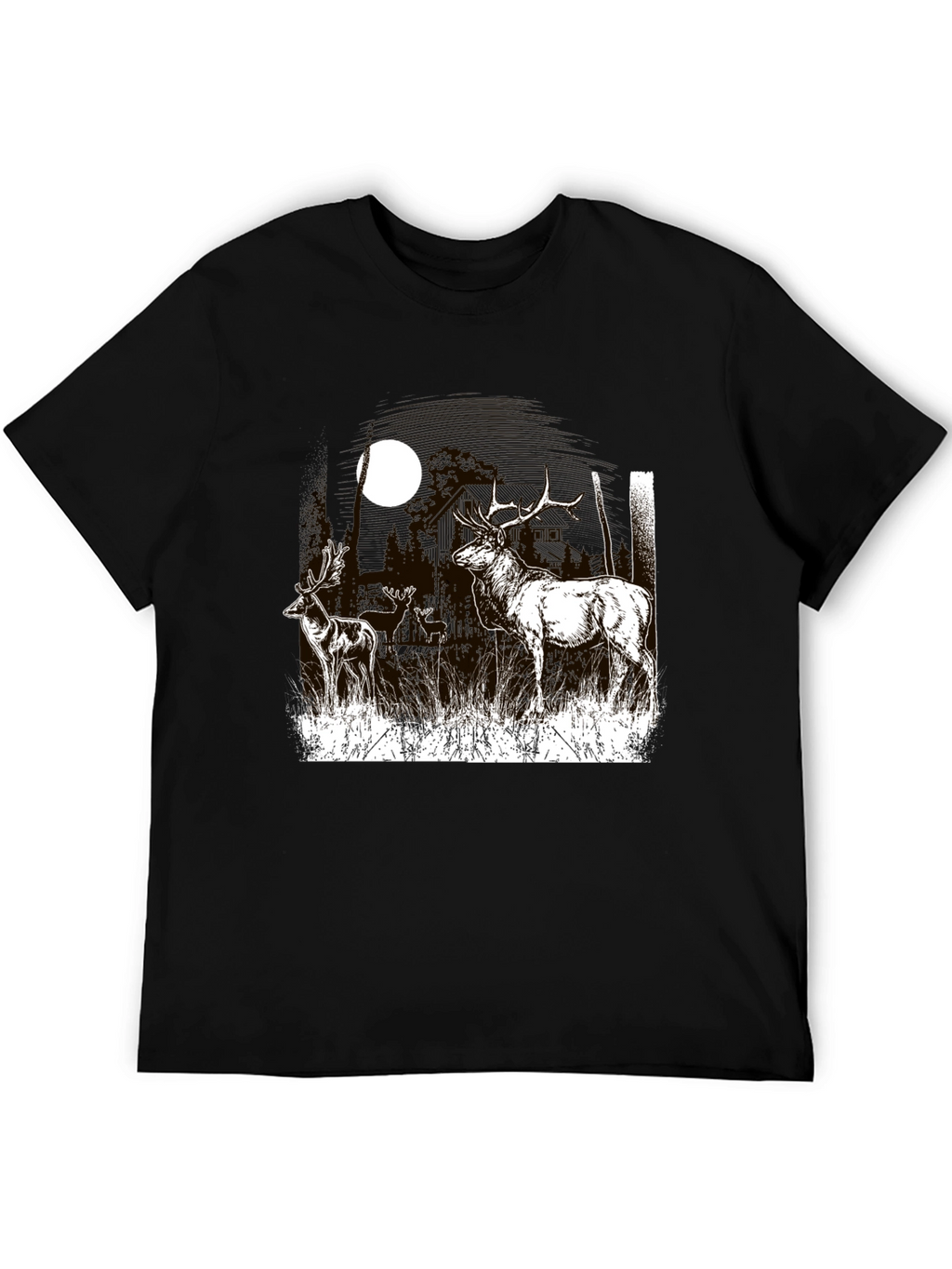 Deer Graphic T-Shirt Black Cotton Tee