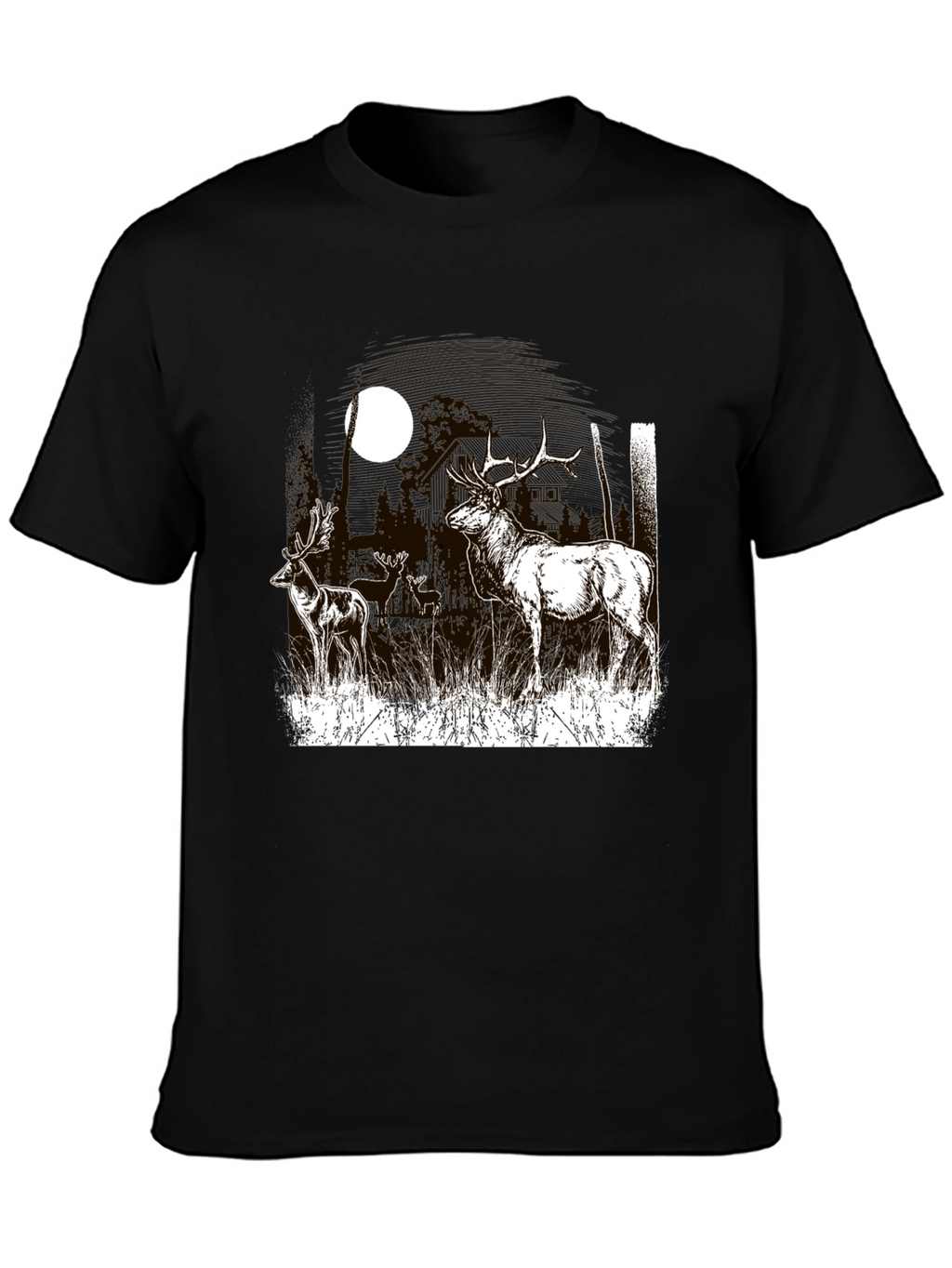 Deer Graphic T-Shirt Black Cotton Tee