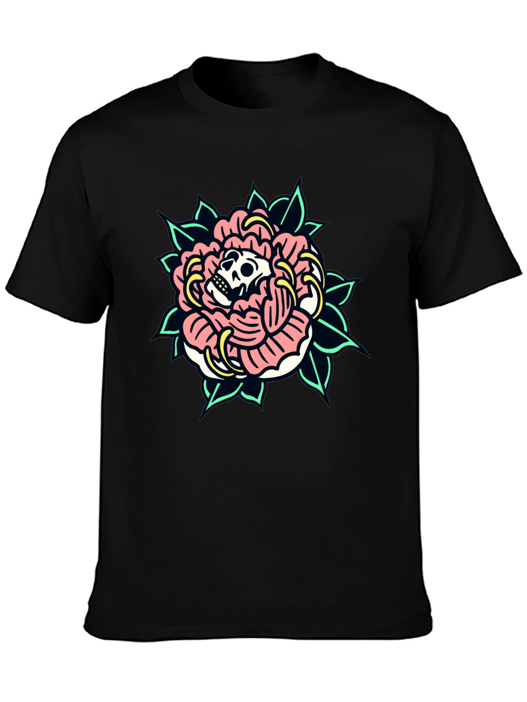 Skull Rose Graphic Tee - Black Cotton T-Shirt