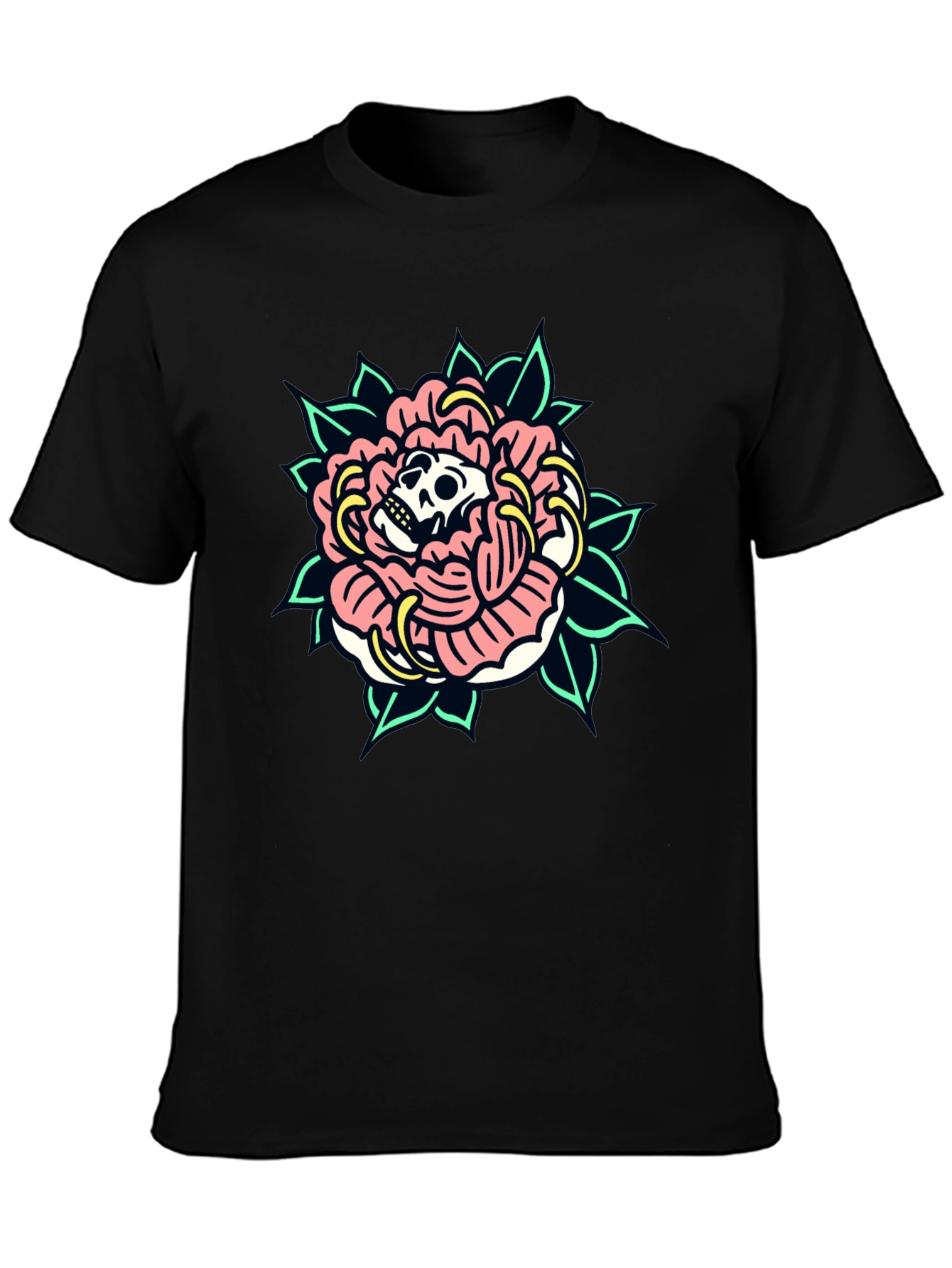 Skull Rose Graphic Tee - Black Cotton T-Shirt