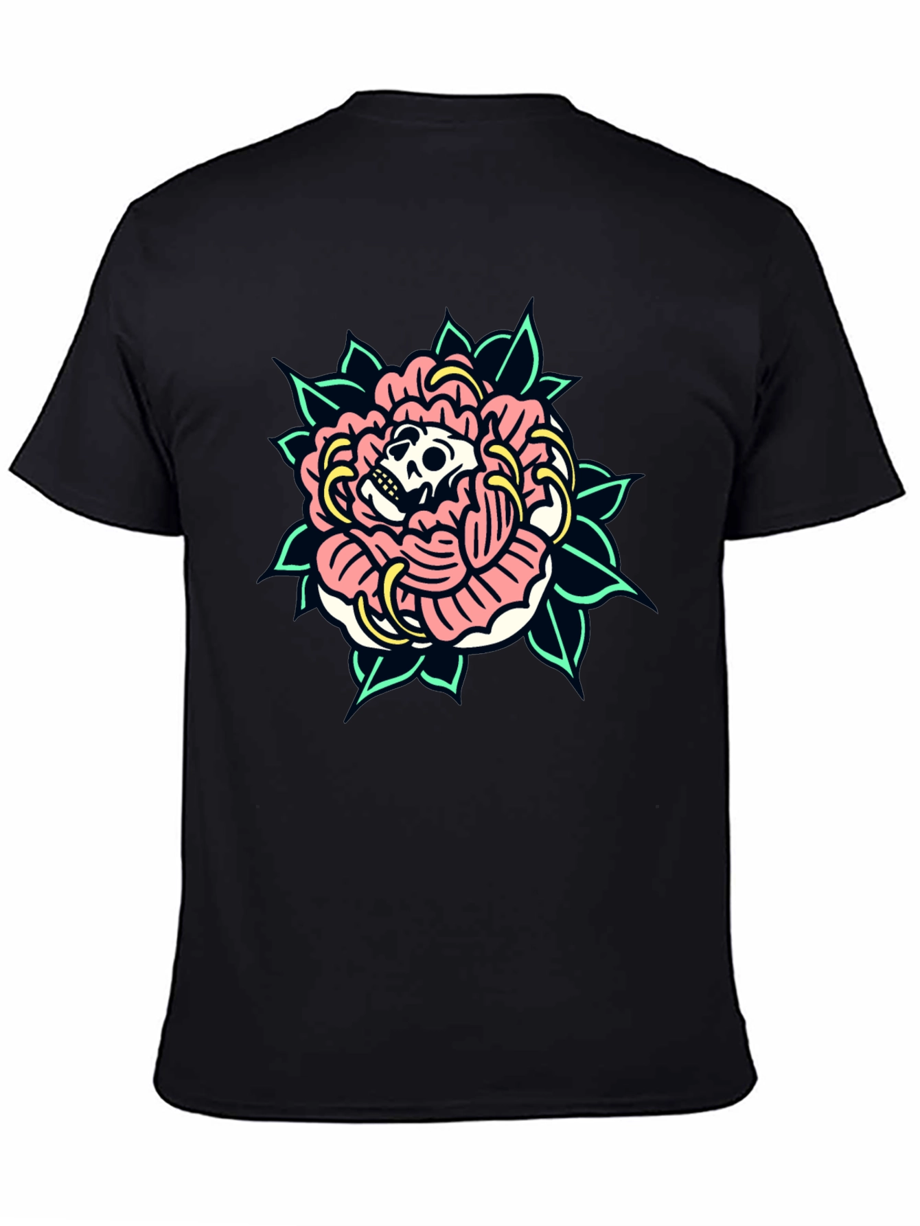 Skull Rose Graphic Tee - Black Cotton T-Shirt